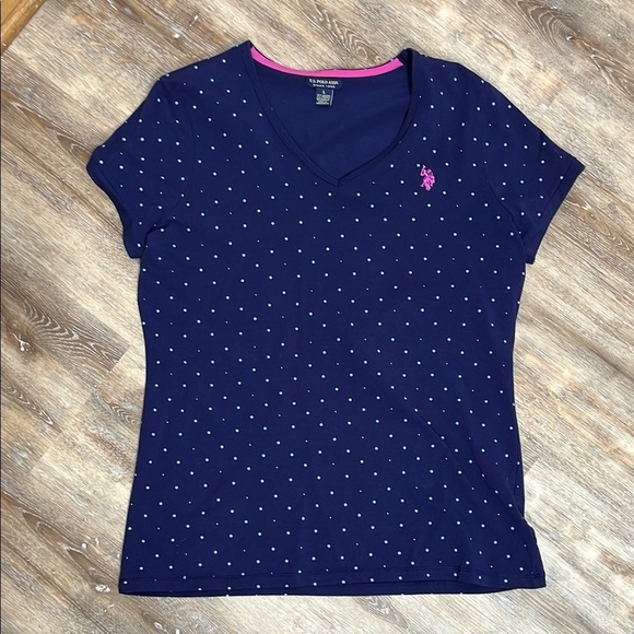 US Polo Set of 3 Polka Dot V-Neck T-Shirts Women's Size Large Red, Blue, Black - Picture 2 of 15
